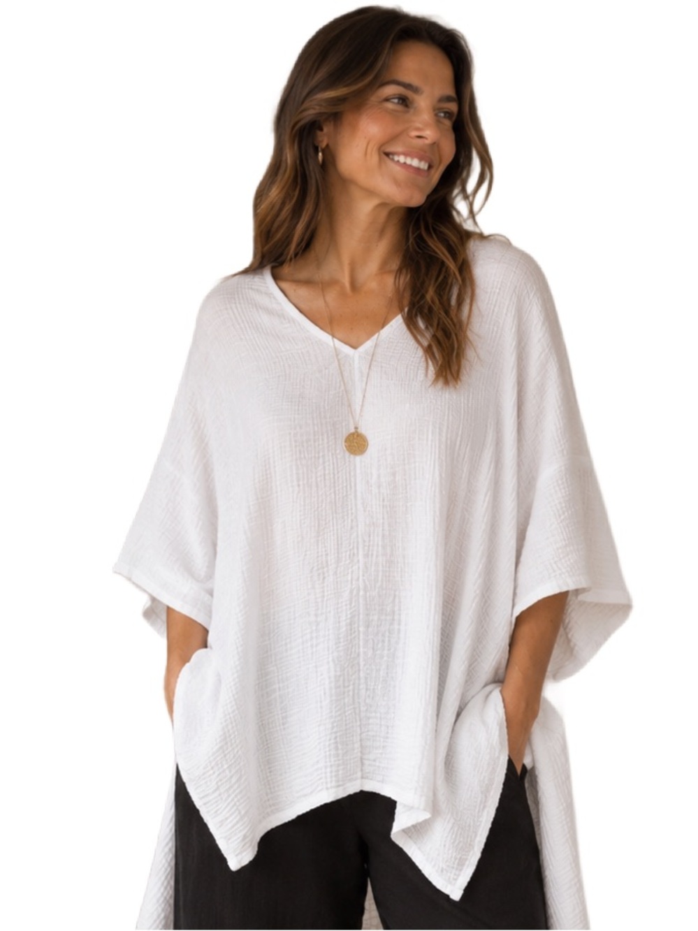 Bryn Walker Bax Shirt Crinkled Cotton Tunic Top – White – Large